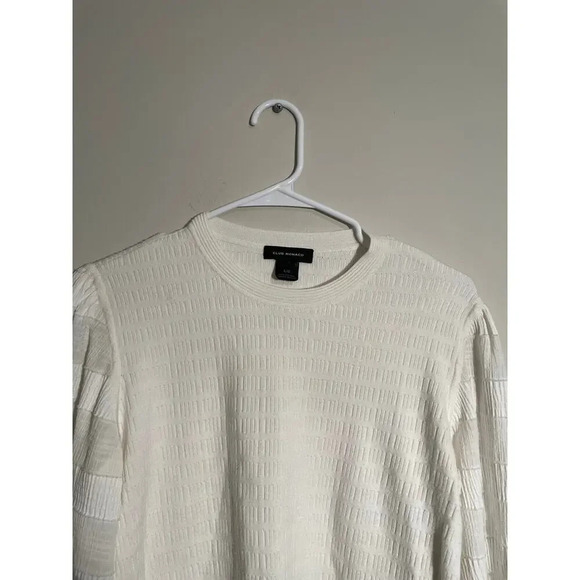 Club‎ Monaco White Woven Sleeve Crew Top - Picture 3 of 9